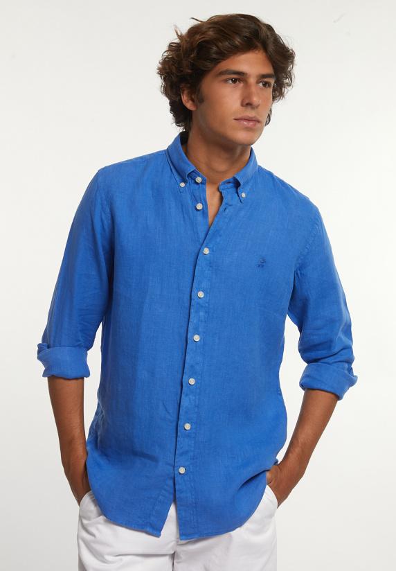 river woods Custom fit linnen hemd evening blue