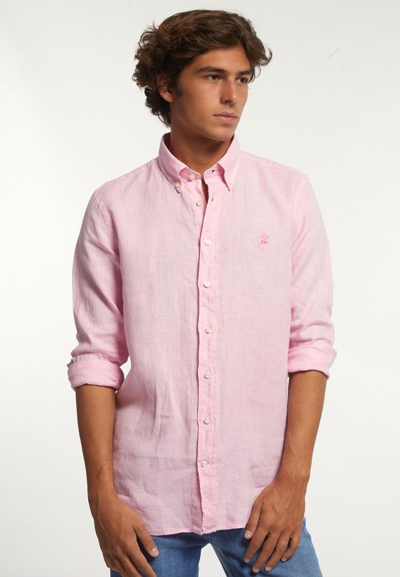 river woods Custom fit linnen hemd flamingo