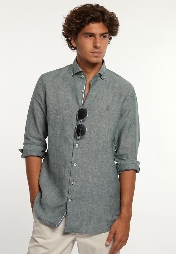 river woods Custom fit linnen hemd groen