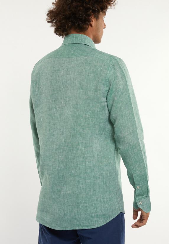 River Woods Custom Fit Linnen Hemd Groen