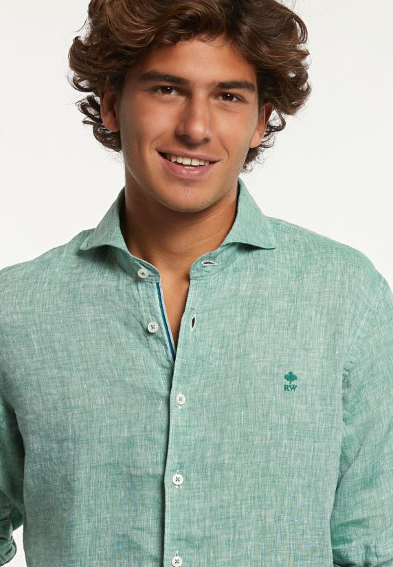 River Woods Custom Fit Linnen Hemd Groen