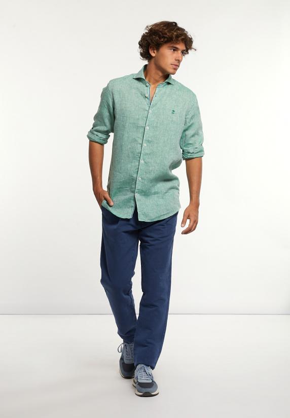 River Woods Custom Fit Linnen Hemd Groen