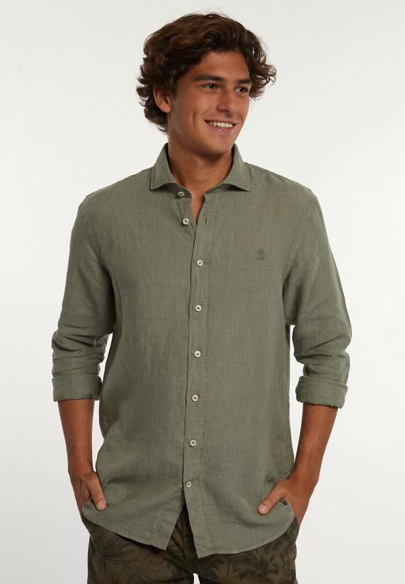 river woods Custom fit linnen hemd kaki