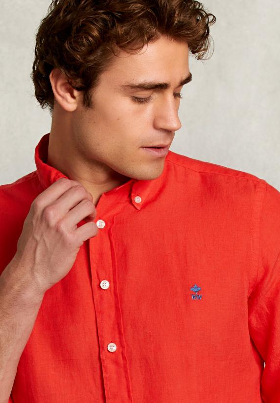 River Woods Custom Fit Linnen Hemd Pomegranate