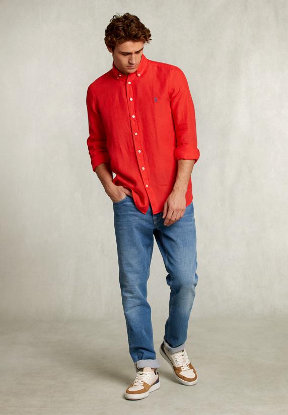 River Woods Custom Fit Linnen Hemd Pomegranate