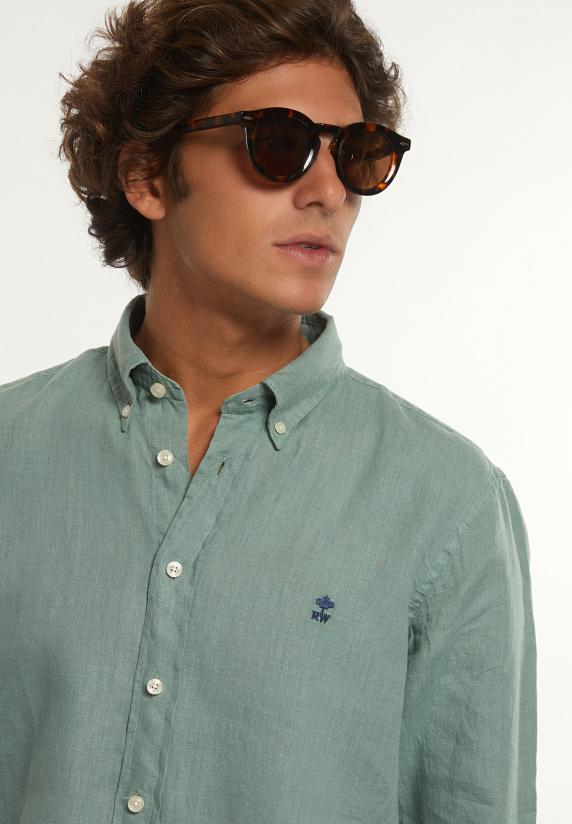 River Woods Custom Fit Linnen Hemd Safari Green