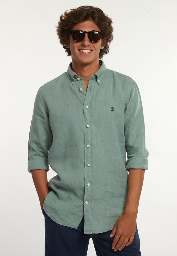 river woods Custom fit linnen hemd safari green