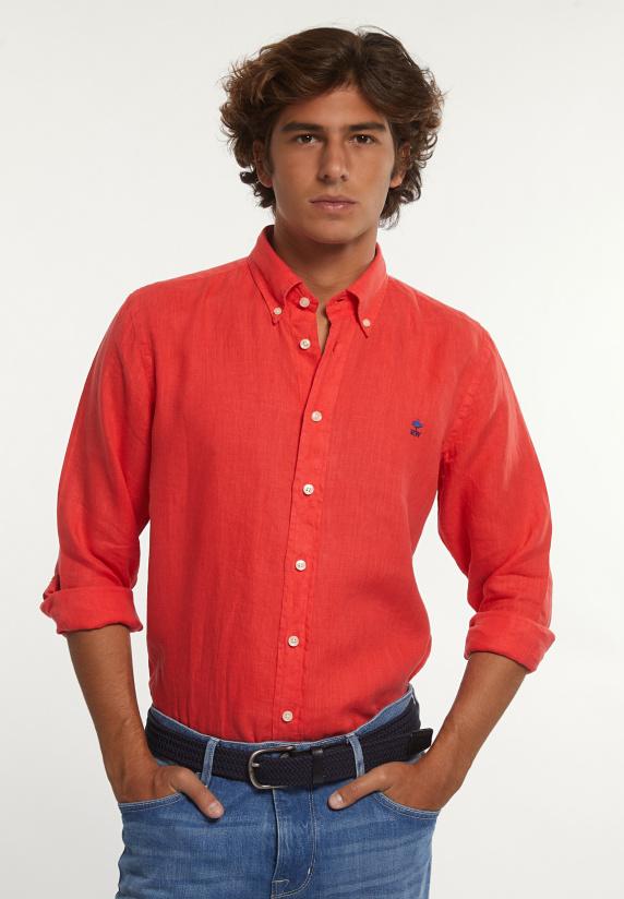 river woods Custom fit linnen hemd stanford red