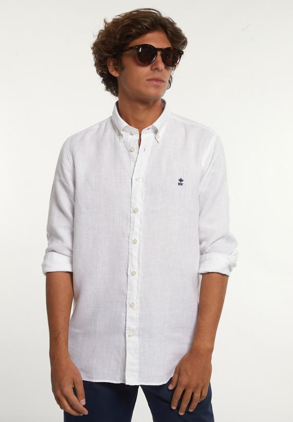 river woods Custom fit linnen hemd wit