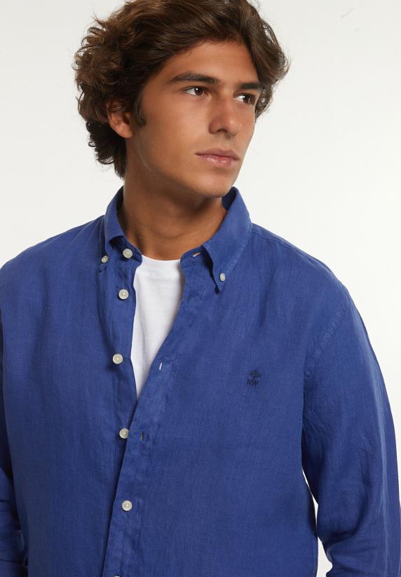 River Woods Custom Fit Linnen Hemd Yale Blue