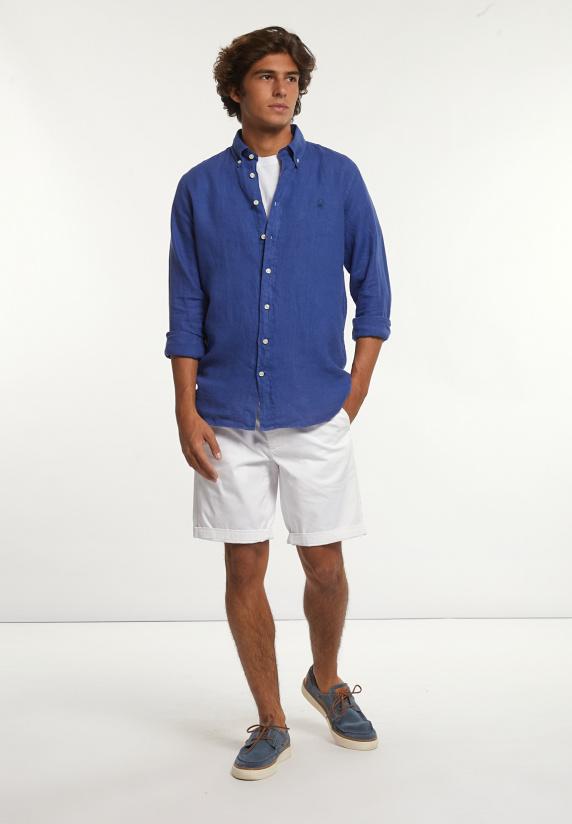 River Woods Custom Fit Linnen Hemd Yale Blue