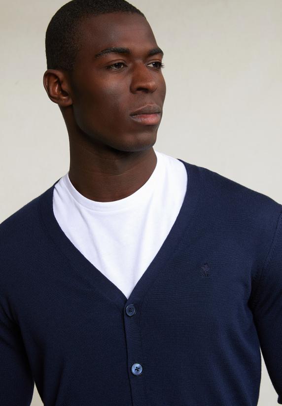 River Woods Custom Fit Merino V-hals Cardigan Navy