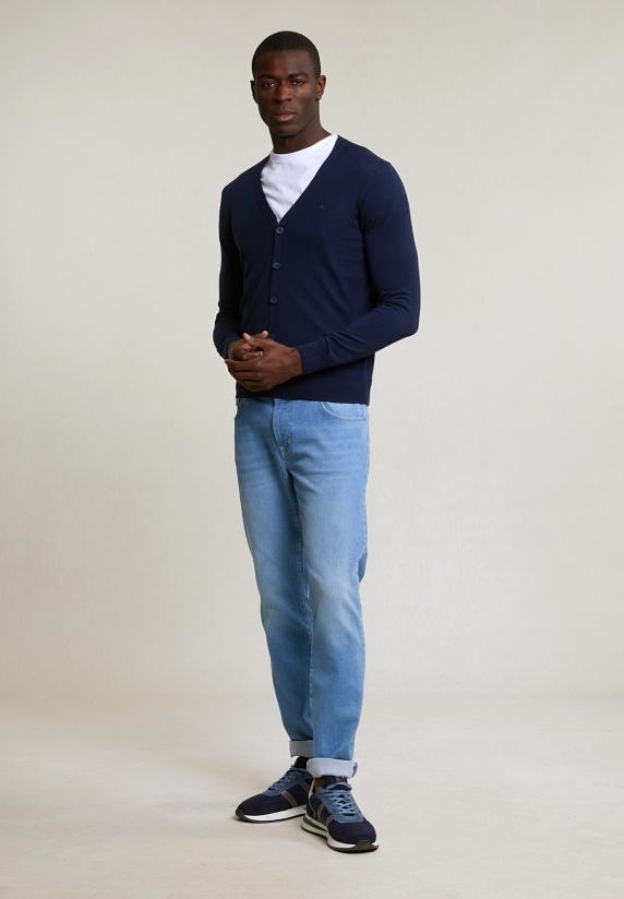 River Woods Custom Fit Merino V-hals Cardigan Navy