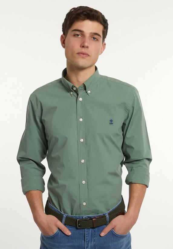 river woods Custom fit popeline hemd safari green