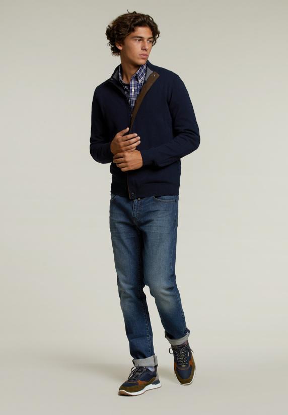 River Woods Custom Fit Trui Opstaande Kraag Navy