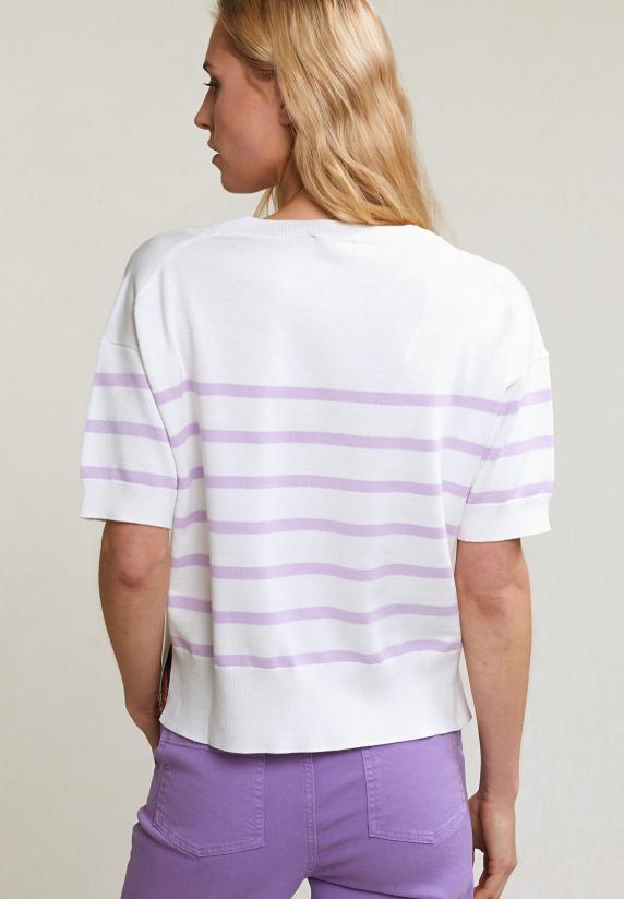 River Woods Ecru/lila Gestreepte Trui Korte Mouwen