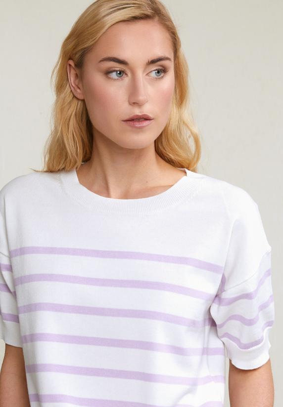 River Woods Ecru/lila Gestreepte Trui Korte Mouwen