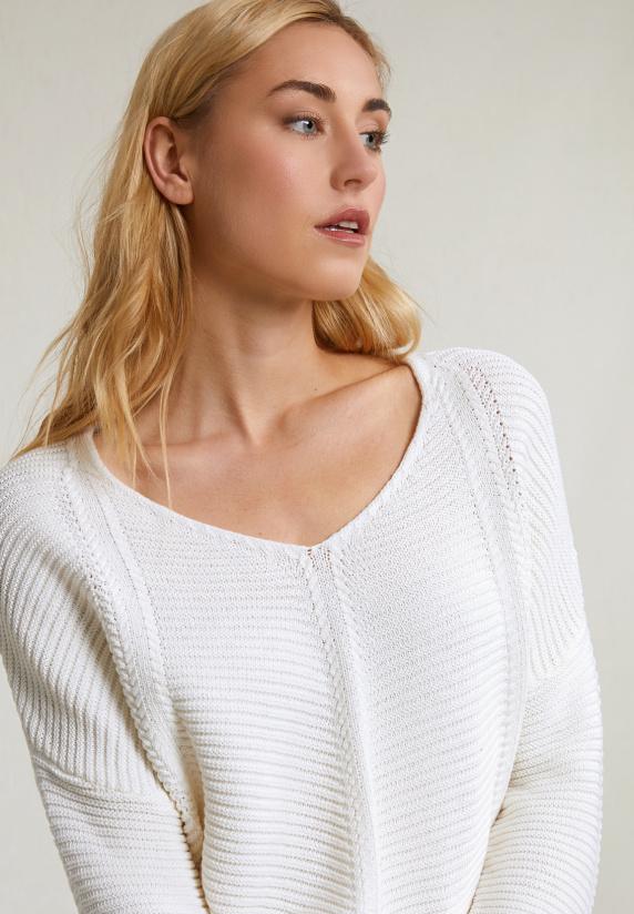 River Woods Ecru V-hals Trui Lange Mouwen