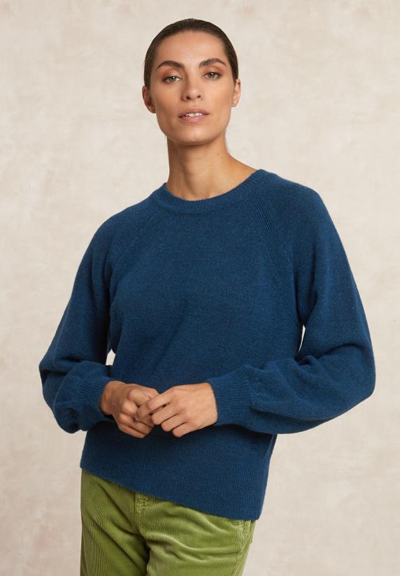 river woods Effen trui ronde hals blauw