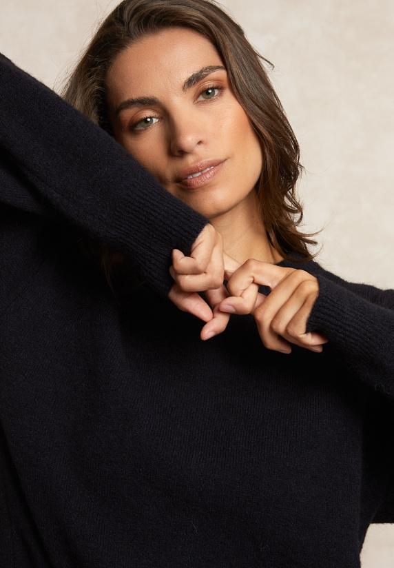 River Woods Effen Trui Ronde Hals Rugsplit Navy