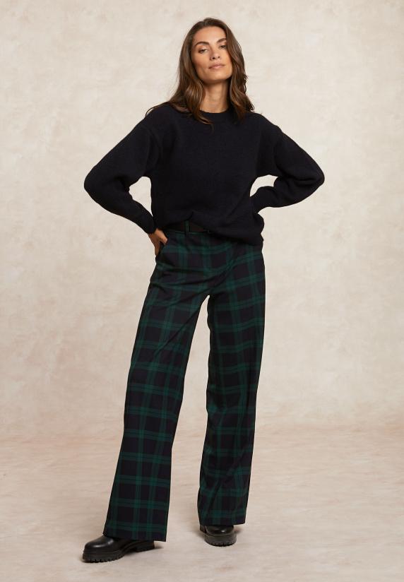 River Woods Effen Trui Ronde Hals Rugsplit Navy