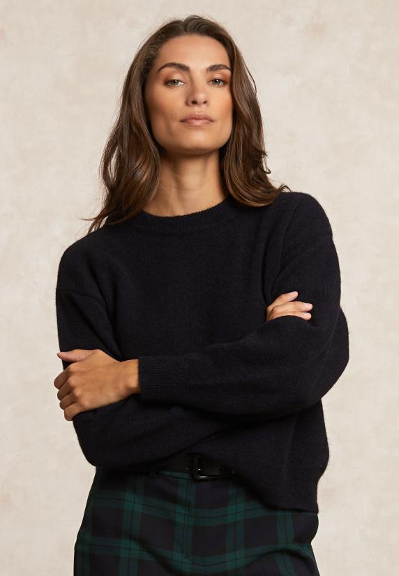 river woods Effen trui ronde hals rugsplit navy