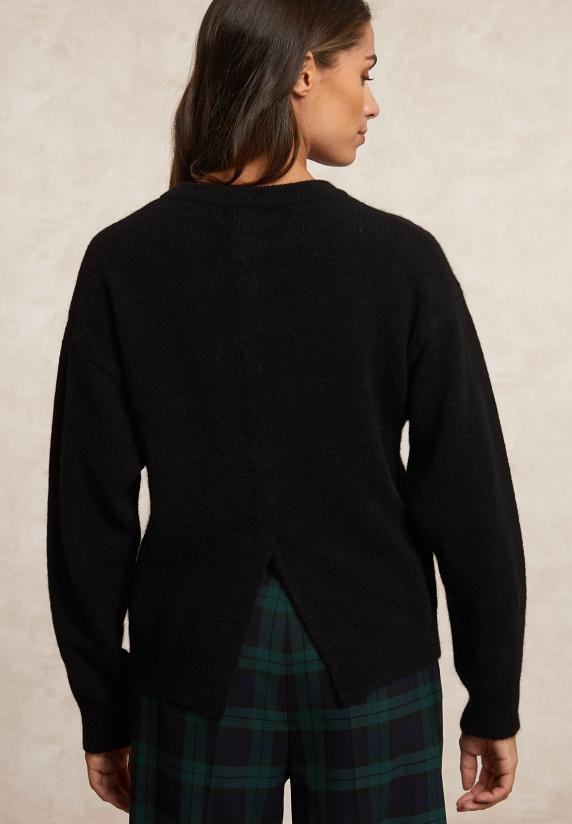 River Woods Effen Trui Ronde Hals Rugsplit Zwart