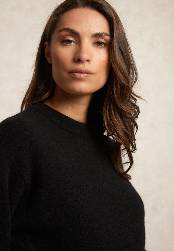 River Woods Effen Trui Ronde Hals Rugsplit Zwart