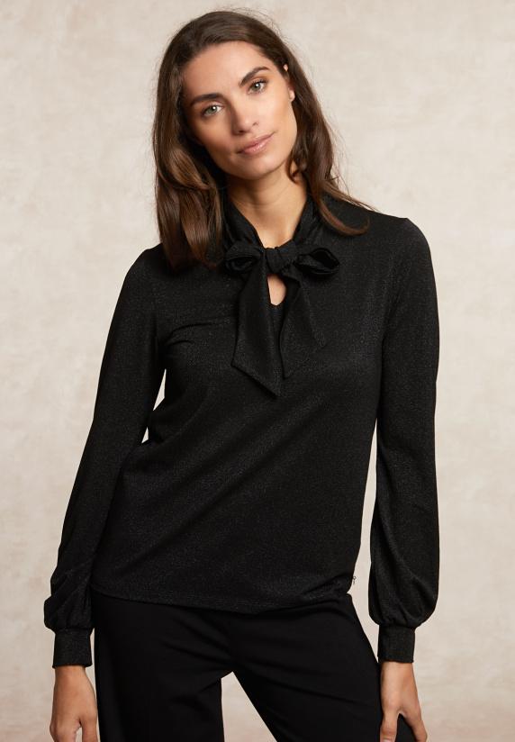 river woods Fancy glitter T-shirt met strik zwart