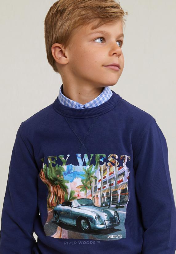 River Woods Fantasietrui Ronde Hals Deep Ocean