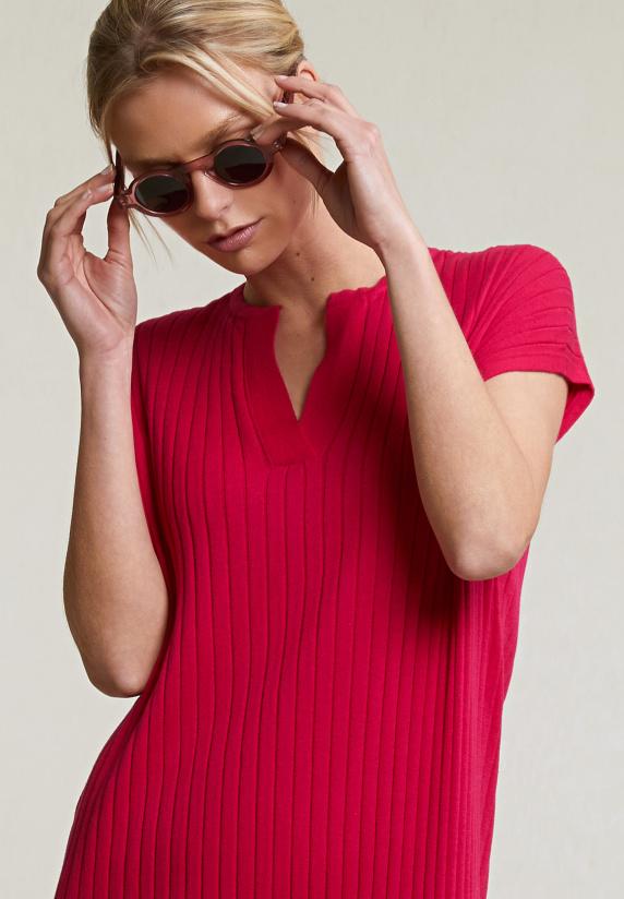 River Woods Fuchsia Geribde Mouwloze Jurk