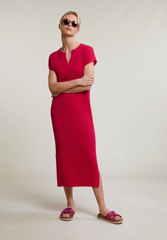 River Woods Fuchsia Geribde Mouwloze Jurk