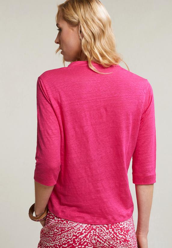 River Woods Fuchsia Linnen V-hals T-shirt Met Zak