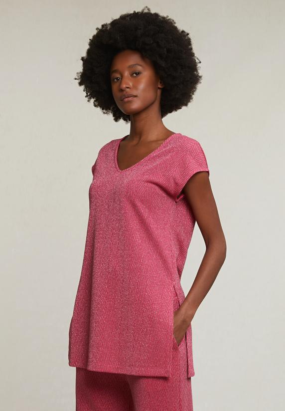 River Woods Fuchsia Mouwloze Glitter T-shirt