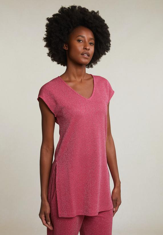 river woods Fuchsia mouwloze glitter T-shirt