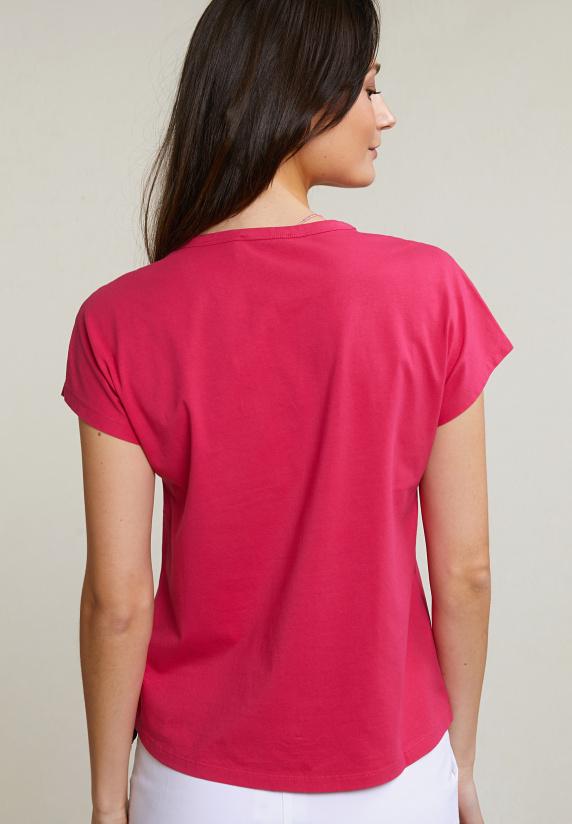 River Woods Fuchsia Mouwloze V-hals T-shirt