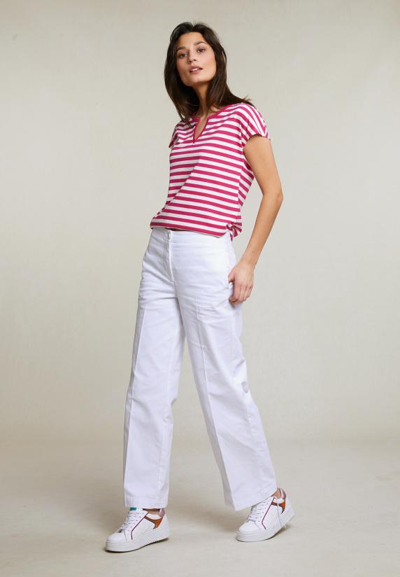 River Woods Fuchsia/wit Gestreepte V-hals T-shirt