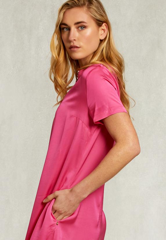 River Woods Fushia Lange Rechte V-hals Jurk