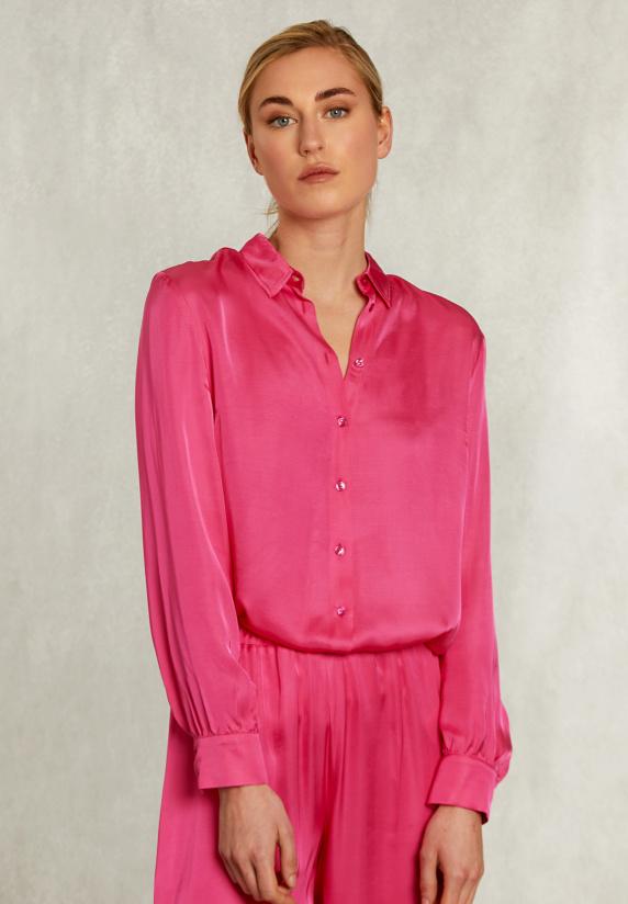 river woods Fushia viscose blouse met knopen