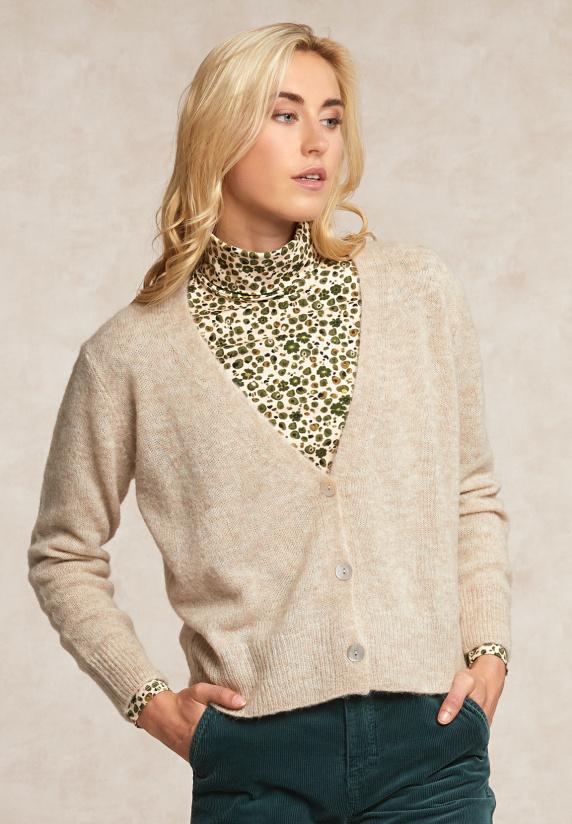 river woods Geknoopte alpaca V-hals cardigan beige