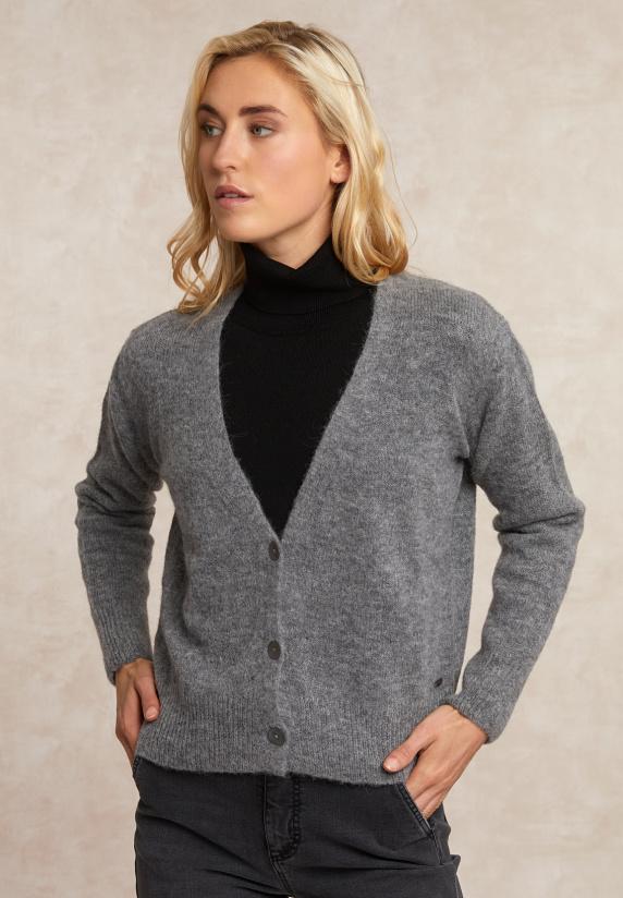 river woods Geknoopte alpaca V-hals cardigan grijs