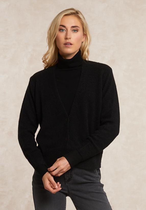 river woods Geknoopte alpaca V-hals cardigan zwart