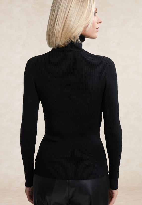 River Woods Geribde Rolkraagtrui Zwart