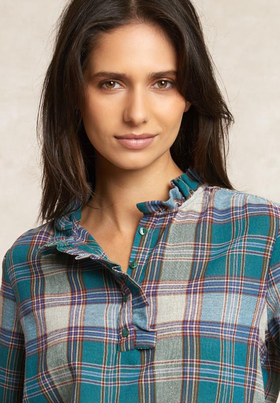 River Woods Geruite Blouse Pofmouwen