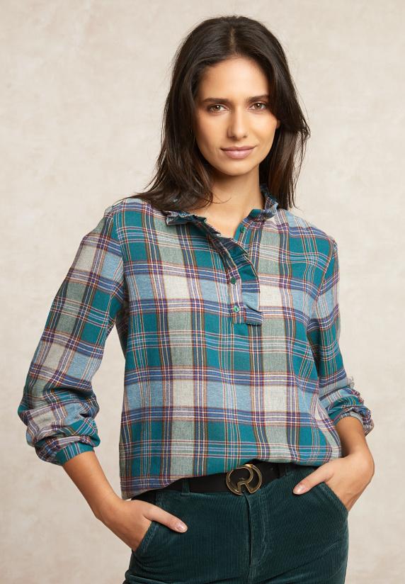 river woods Geruite blouse pofmouwen