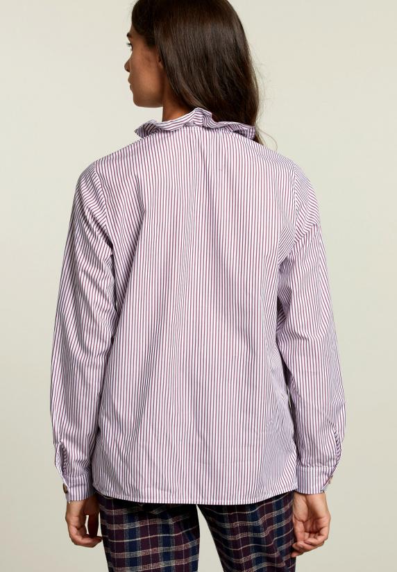 River Woods Gestreepte Blouse Ruffelkraag Rood/wit