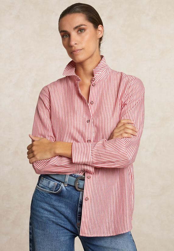 river woods Gestreepte glitter blouse écru/rood