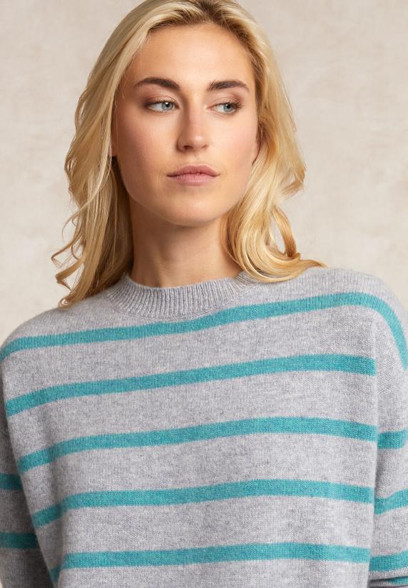 River Woods Gestreepte Merinotrui Grijs/saliegroen