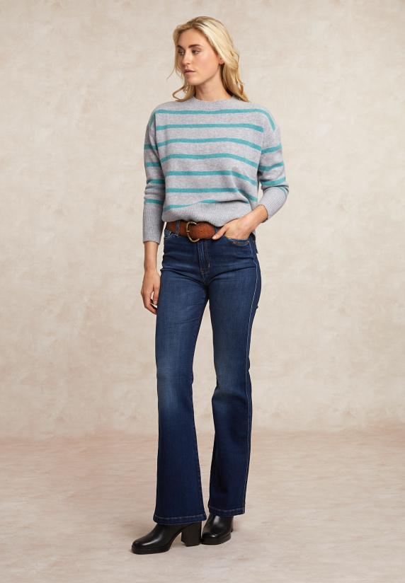 River Woods Gestreepte Merinotrui Grijs/saliegroen