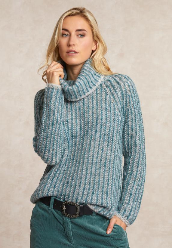 river woods Gestreepte rolkraag trui groen